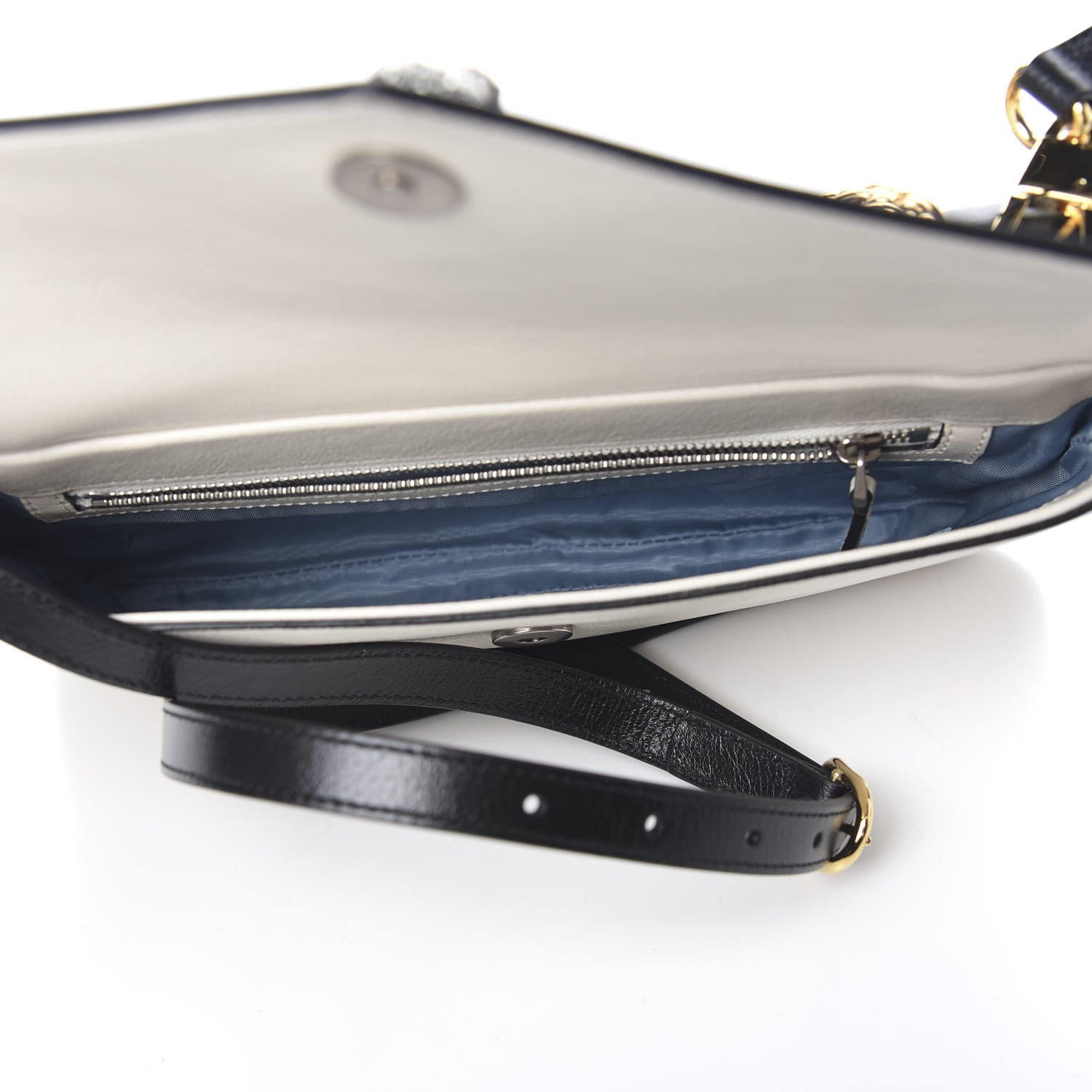 Gucci Calfskin Diagonal GG Medium Thiara Double Envelope Shoulder Bag Black White 5 of 11
