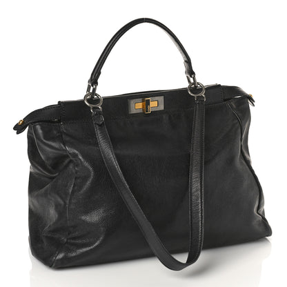 Fendi Goatskin Zucca Large Peekaboo Iconic Satchel Black Tobacco 3 of 9