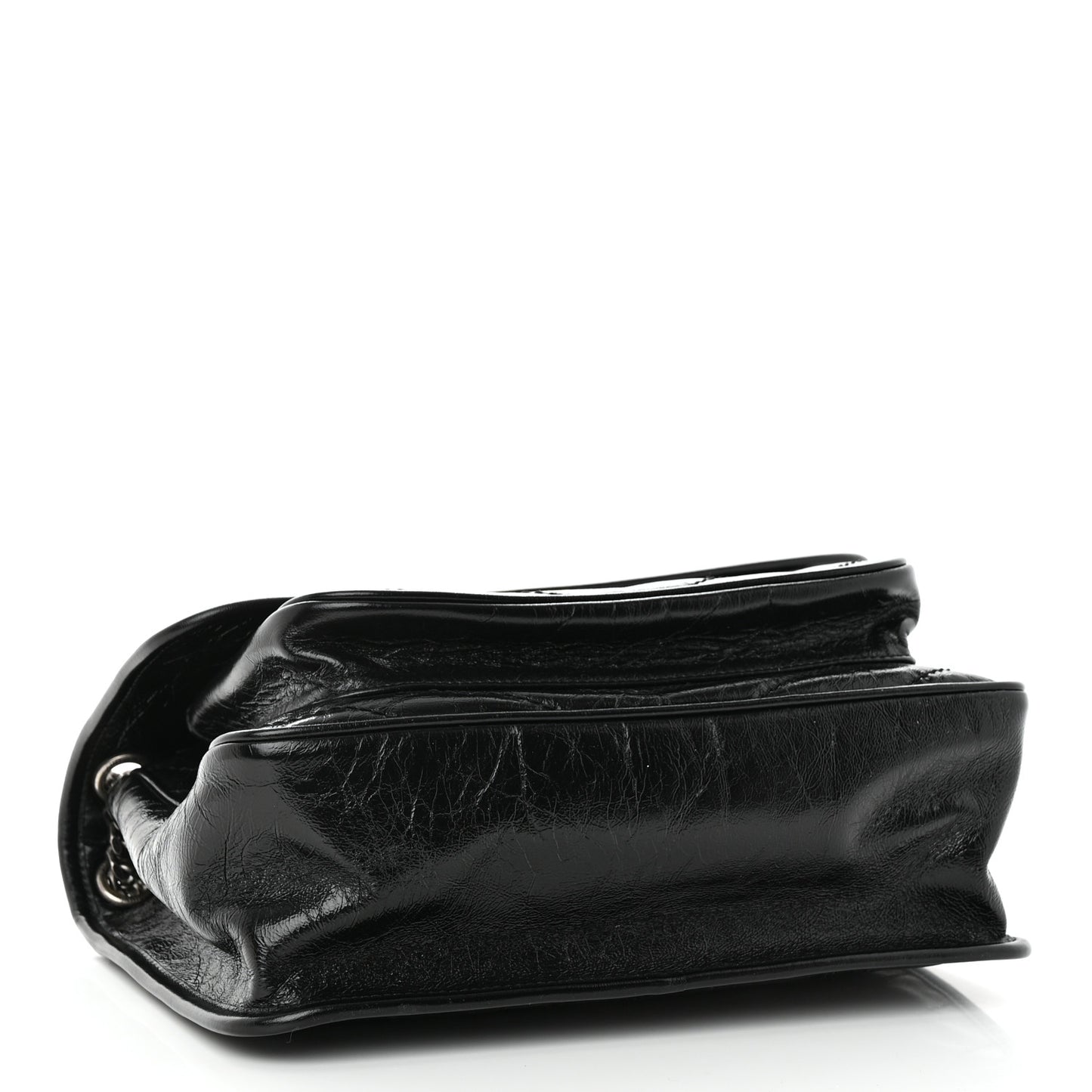 Crinkled Calfskin Matelasse Monogram Medium Niki Chain Satchel Black