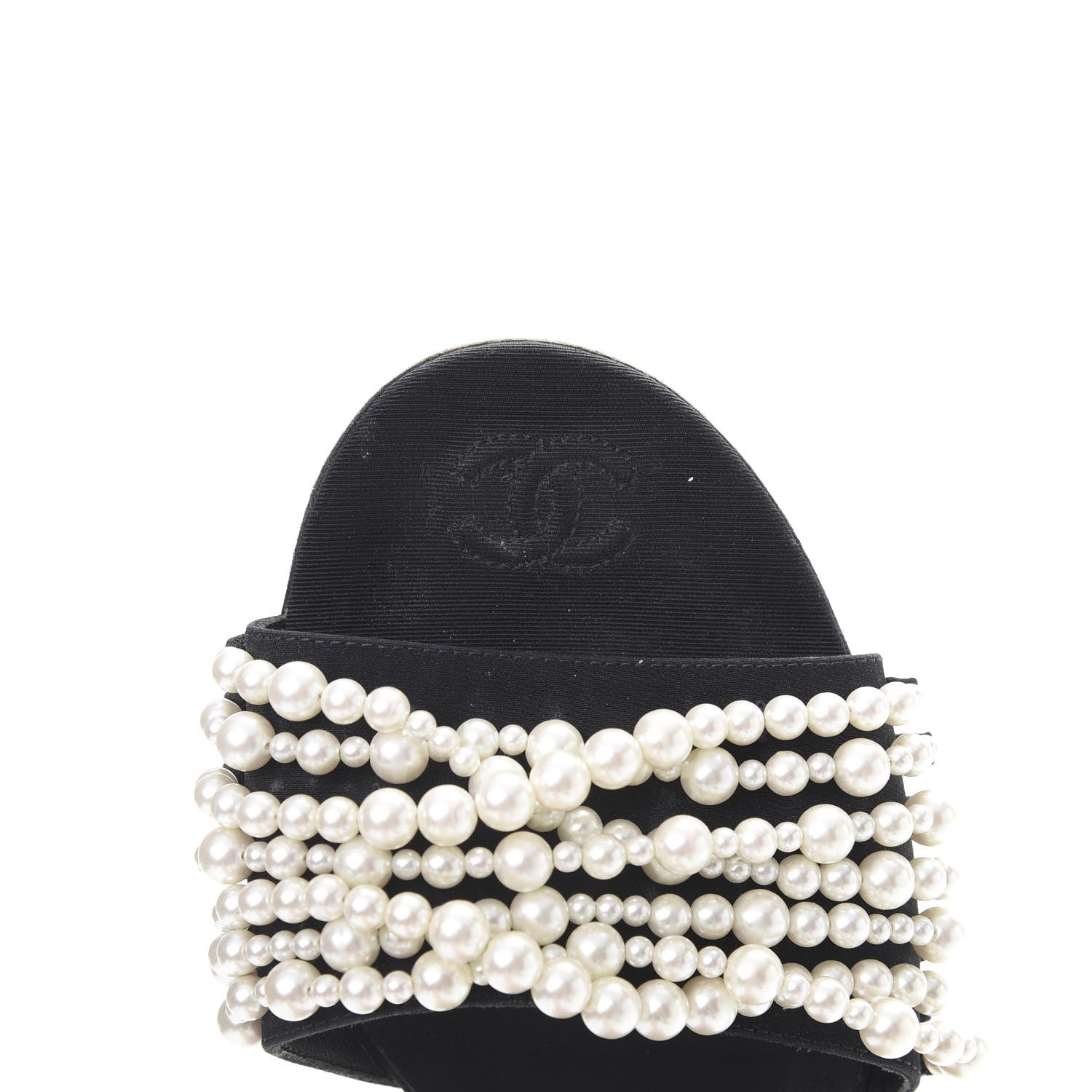 Chanel Felt Pearl Flat Sandals 37.5 Black 10 of 11