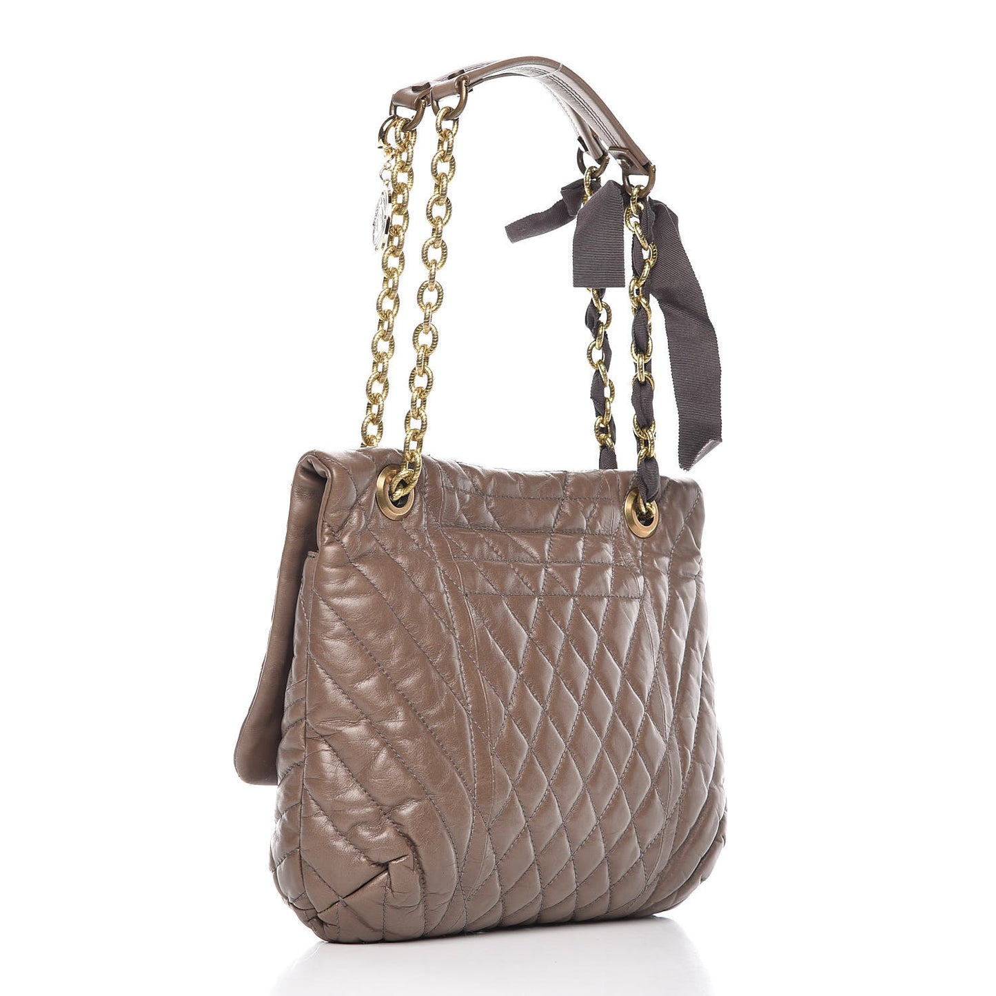 Calfskin Quilted Medium Happy Shoulder Bag Brown Olive