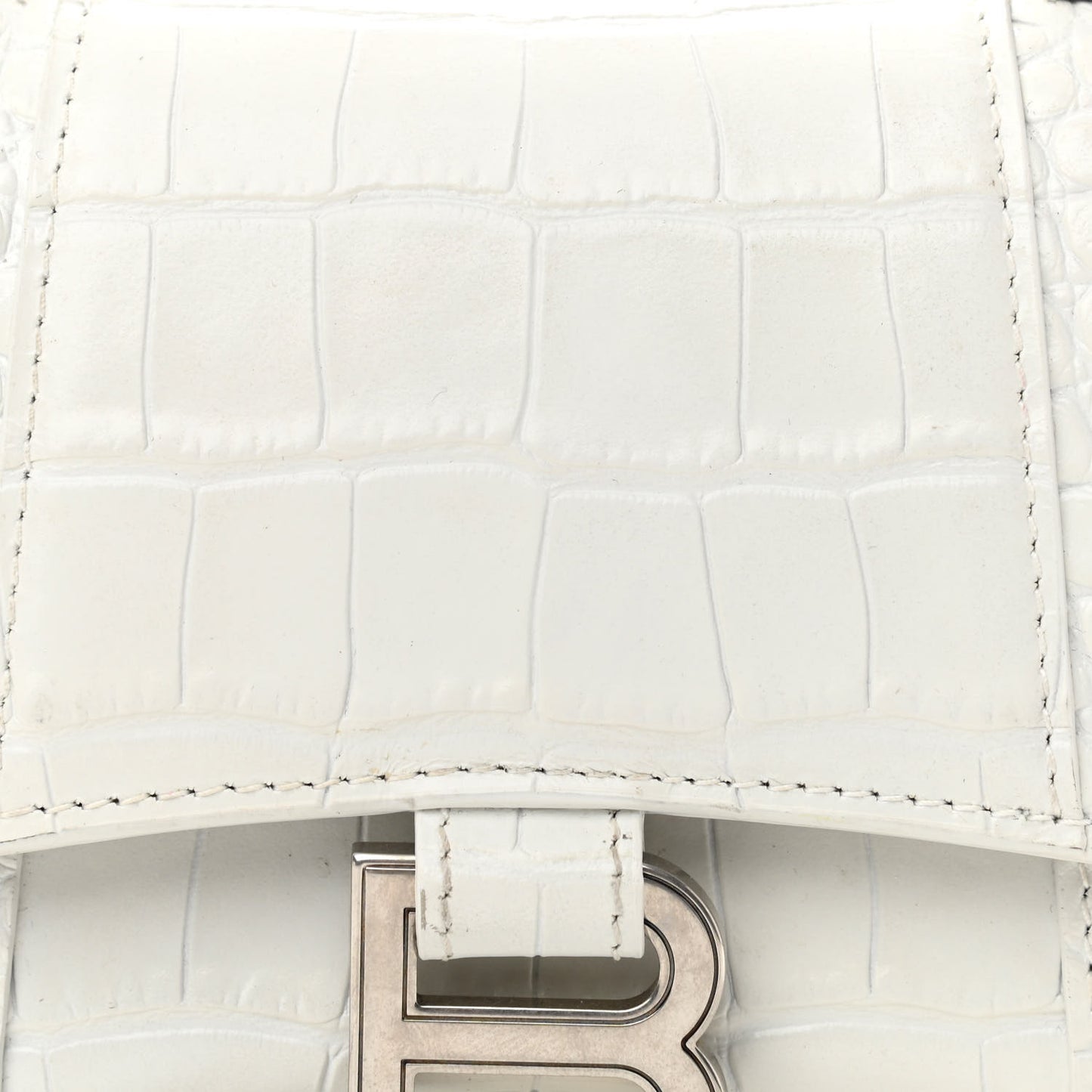 Shiny Calfskin Crocodile Embossed Hourglass Top Handle Bag XS White
