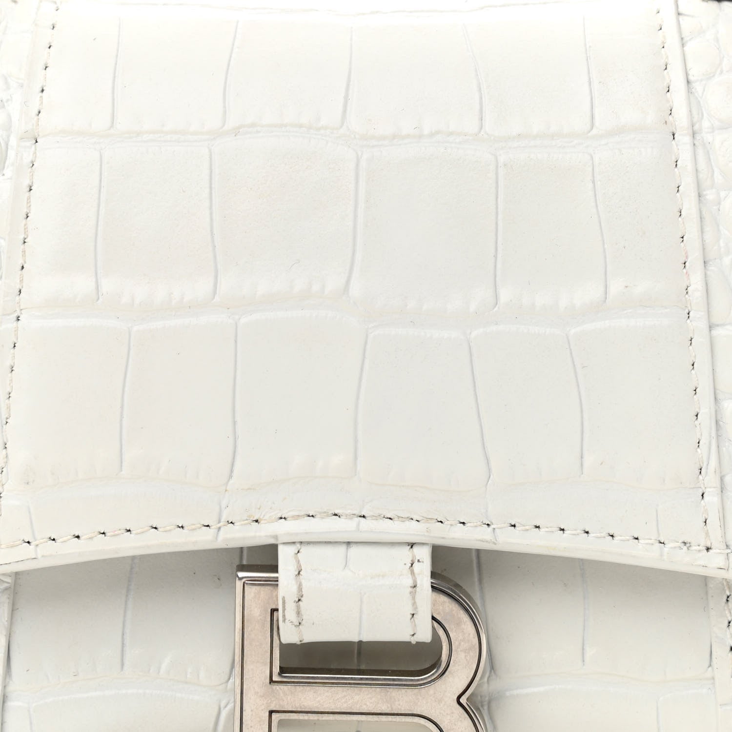 Balenciaga Shiny Calfskin Crocodile Embossed Hourglass Top Handle Bag XS White 8 of 13