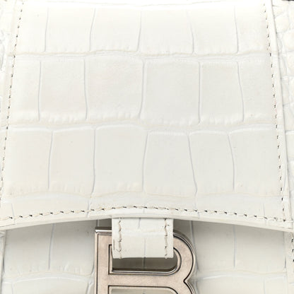 Balenciaga Shiny Calfskin Crocodile Embossed Hourglass Top Handle Bag XS White 8 of 13