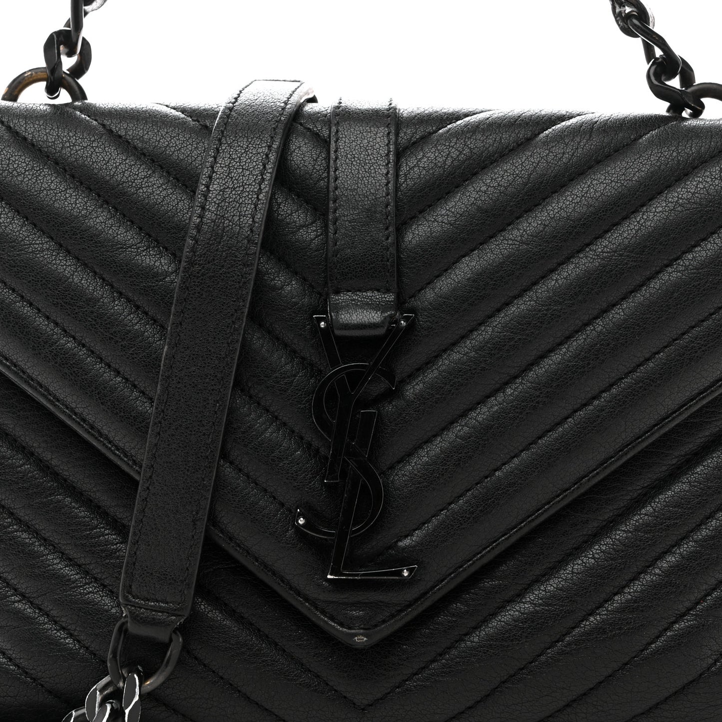 Sheepskin Matelasse Chevron Monogram Monochrome Medium College Bag Black