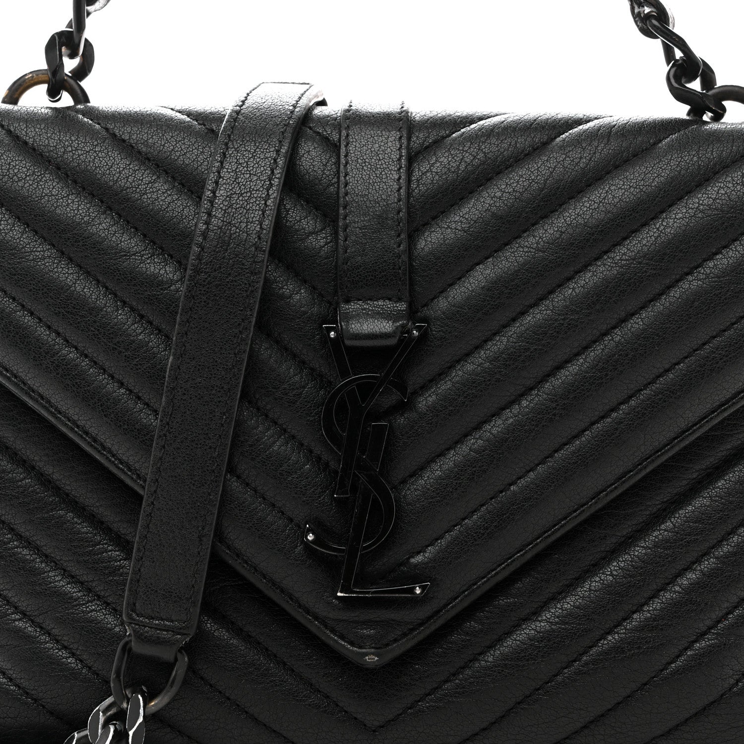Saint Laurent Sheepskin Matelasse Chevron Monogram Monochrome Medium College Bag Black 8 of 17