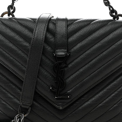 Saint Laurent Sheepskin Matelasse Chevron Monogram Monochrome Medium College Bag Black 8 of 17
