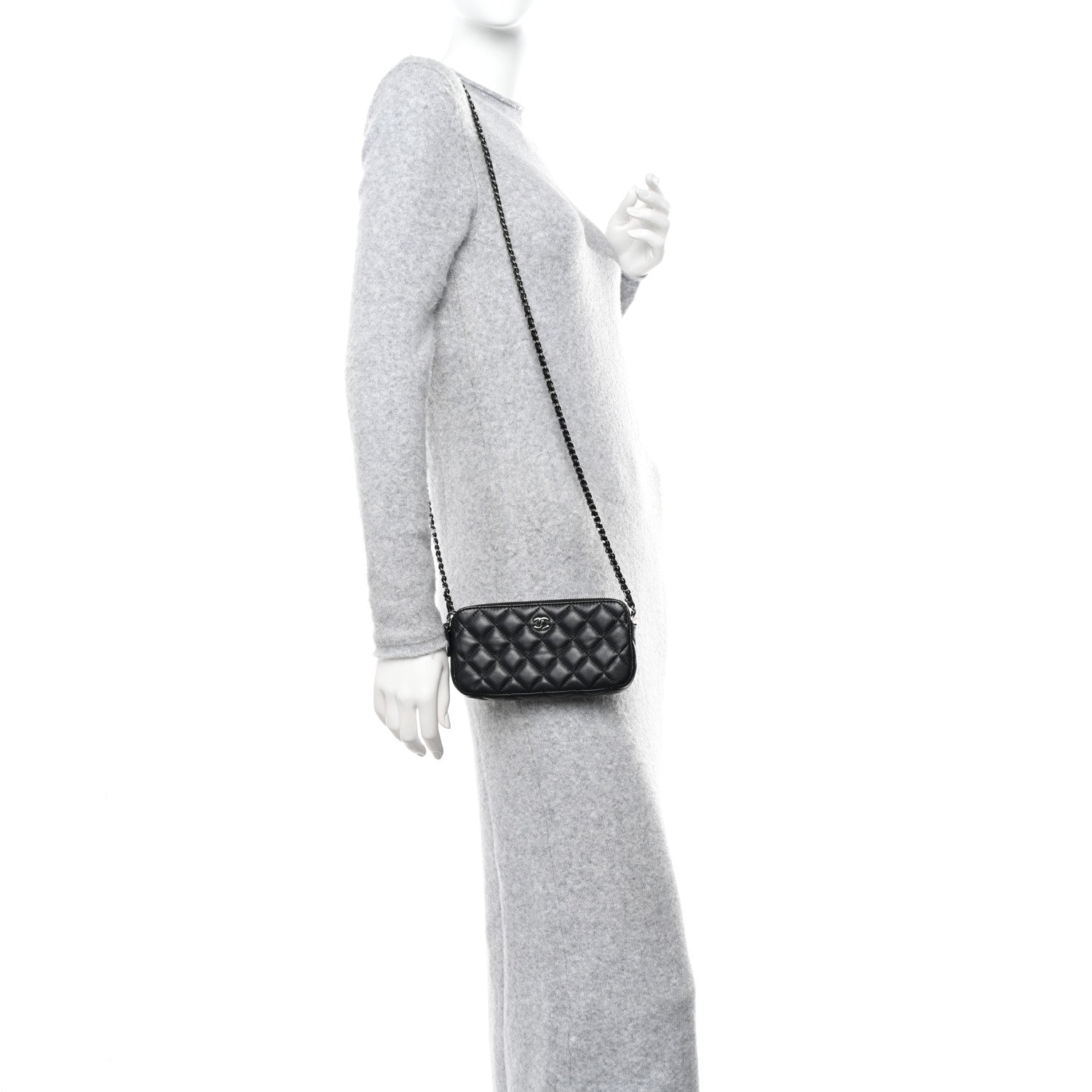 Chanel Lambskin Quilted Small Clutch With Chain Black 2 of 13