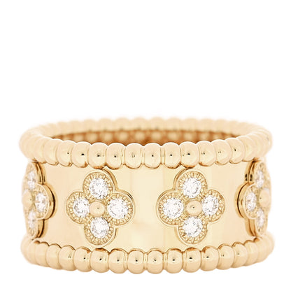 Van Cleef & Arpels 18K Yellow Gold Diamond Perlee Clovers Ring 52 6 1 of 4