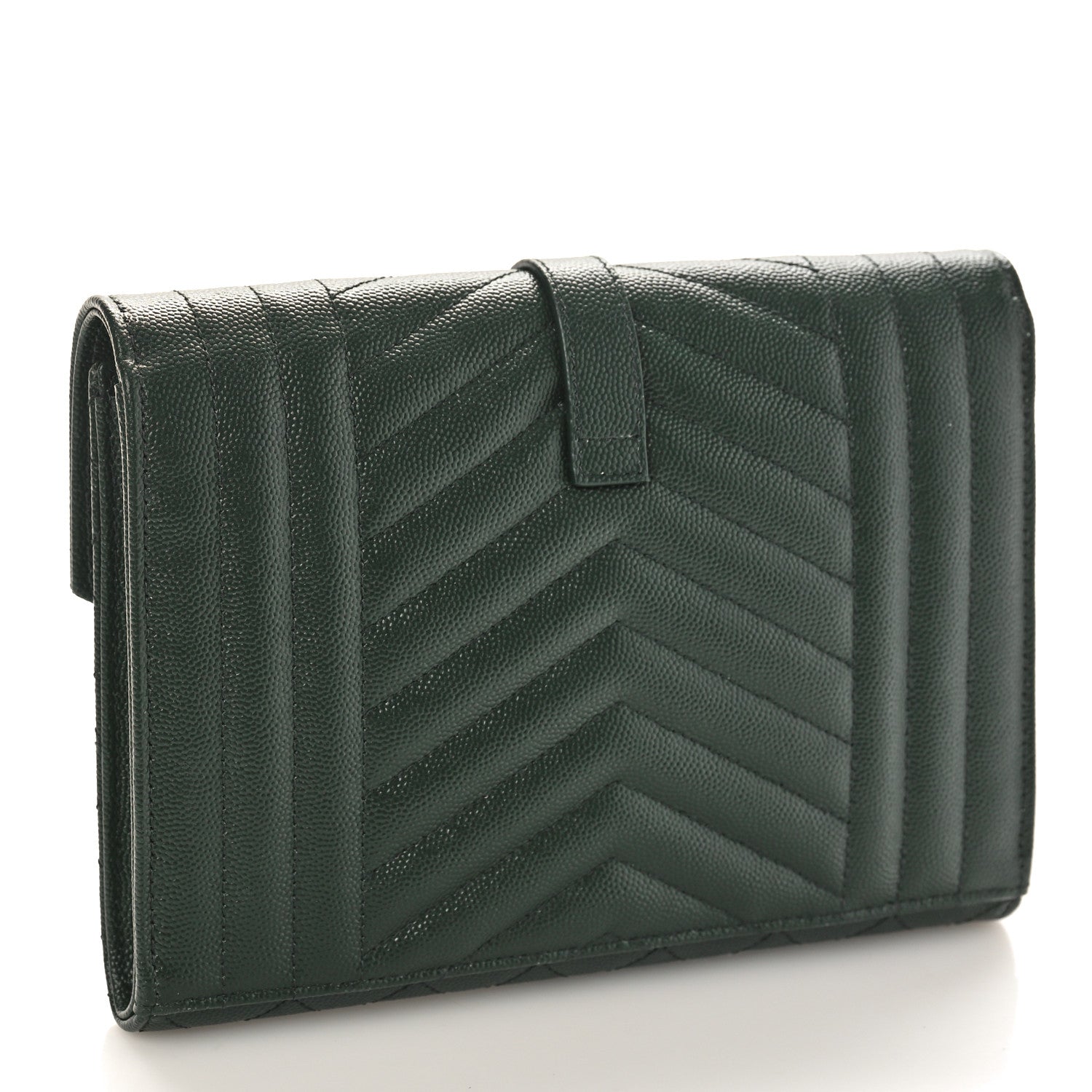 Saint Laurent Grain De Poudre Textured Mixed Matelasse Triquilt Monogram Clutch Vert Fonce 3 of 10