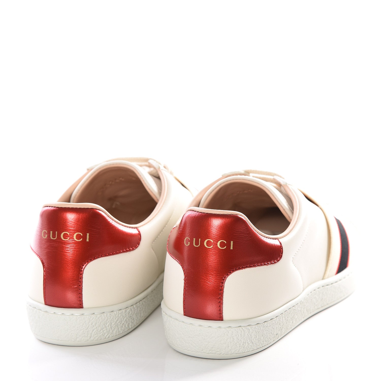 Gucci Calfskin Stripe Womens New Ace Sneakers 38 New Mystic White Ecru Red Flame 5 of 12
