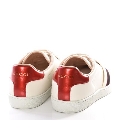 Gucci Calfskin Stripe Womens New Ace Sneakers 38 New Mystic White Ecru Red Flame 5 of 12
