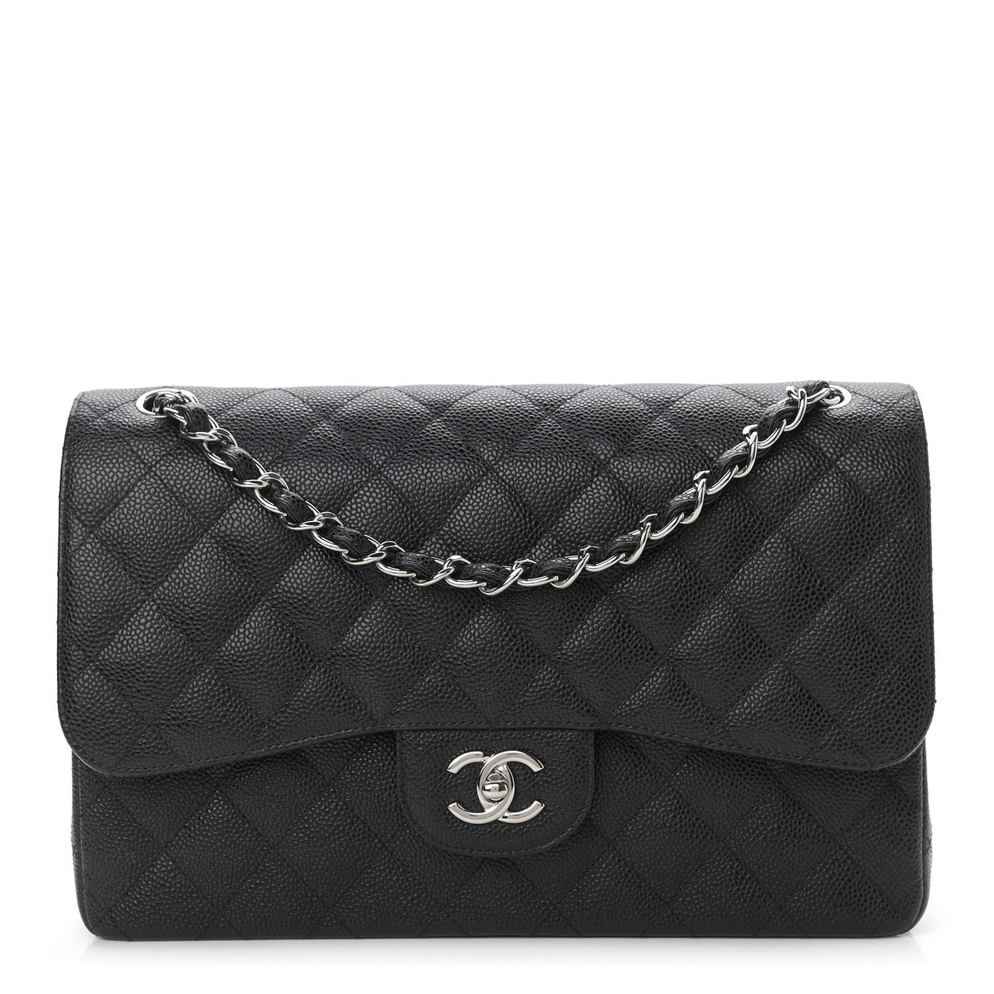Caviar Quilted Jumbo Double Flap Black