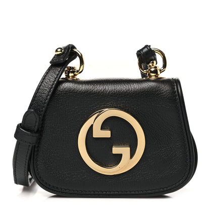 Gucci Roxy Calfskin Mini Blondie Card Case Wallet with Strap Shoulder Black 1 of 10
