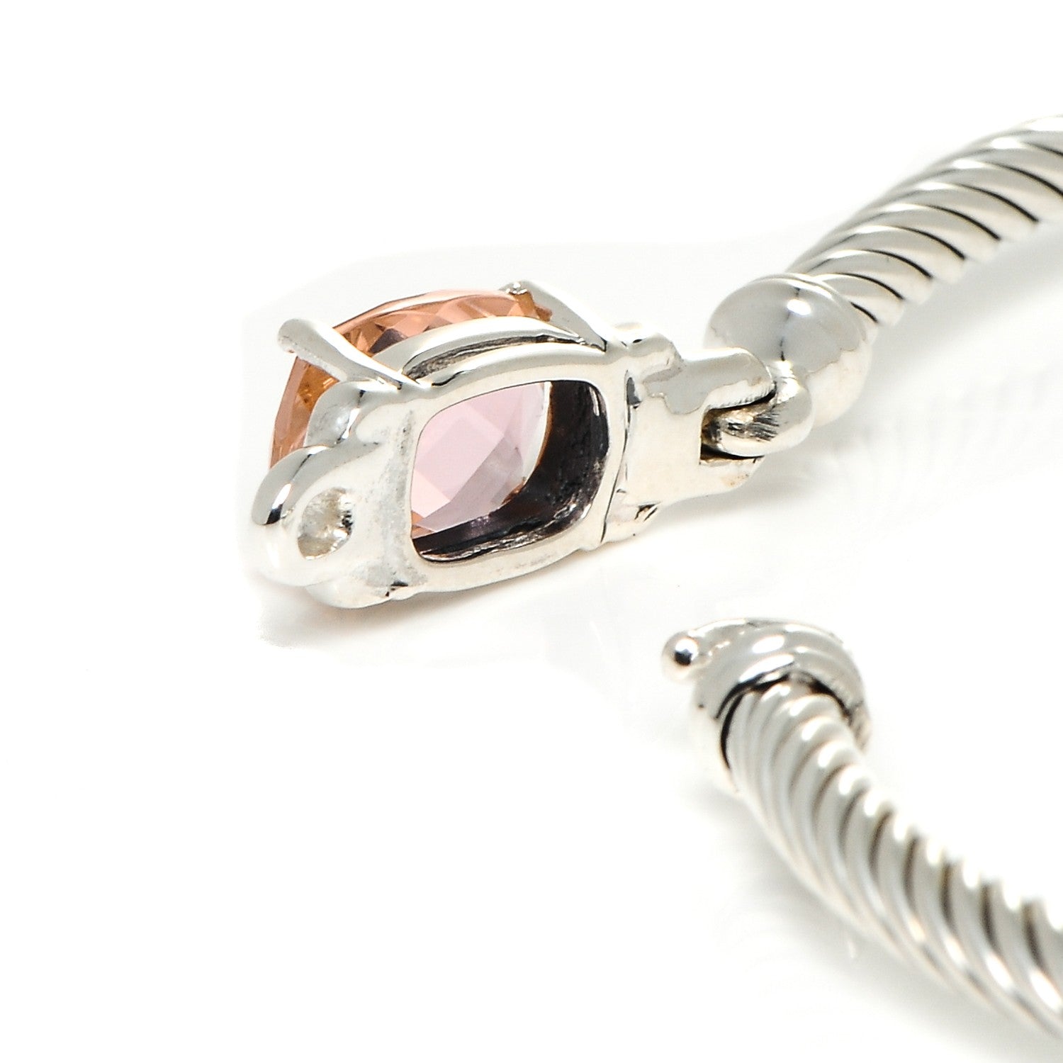 David Yurman Sterling Silver Diamond Morganite 3mm Petite Wheaton Bracelet 7 of 7
