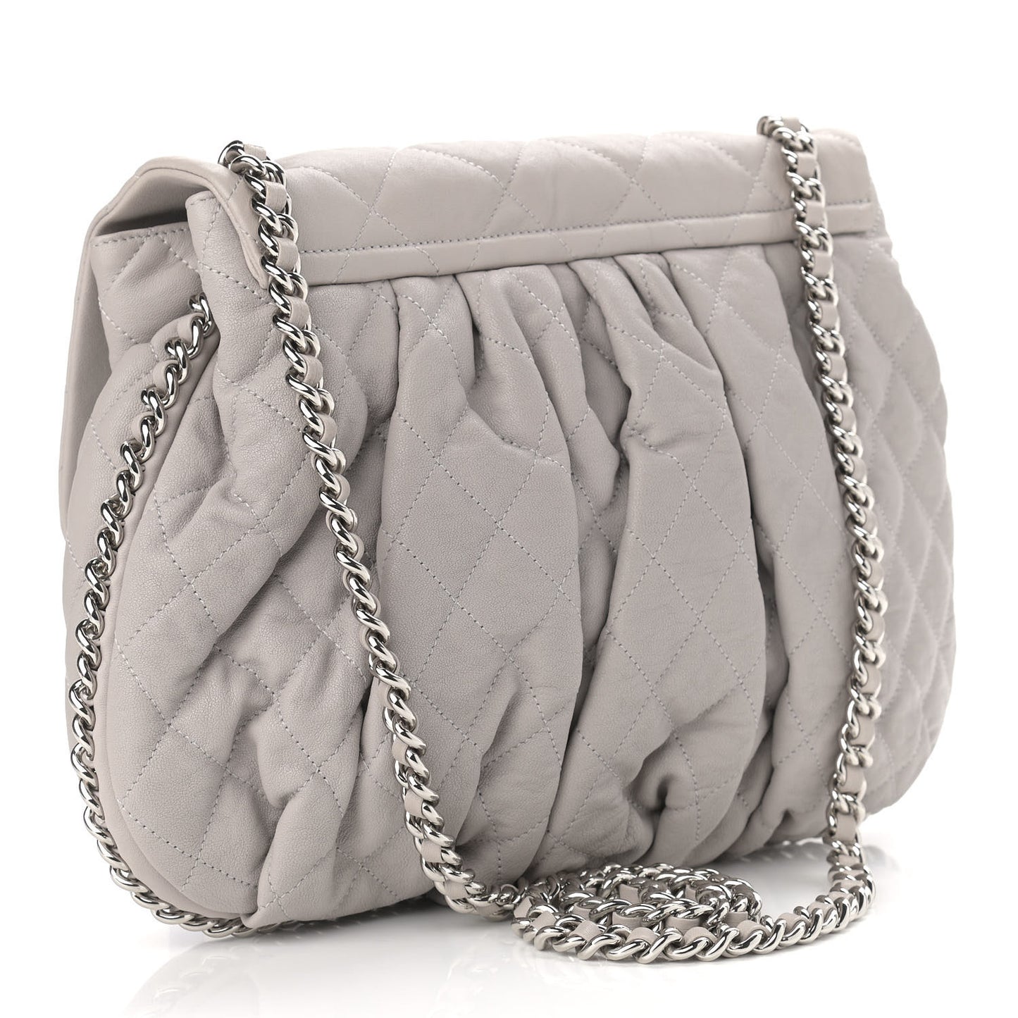 Washed Lambskin Quilted Large Chain Around Flap Grey