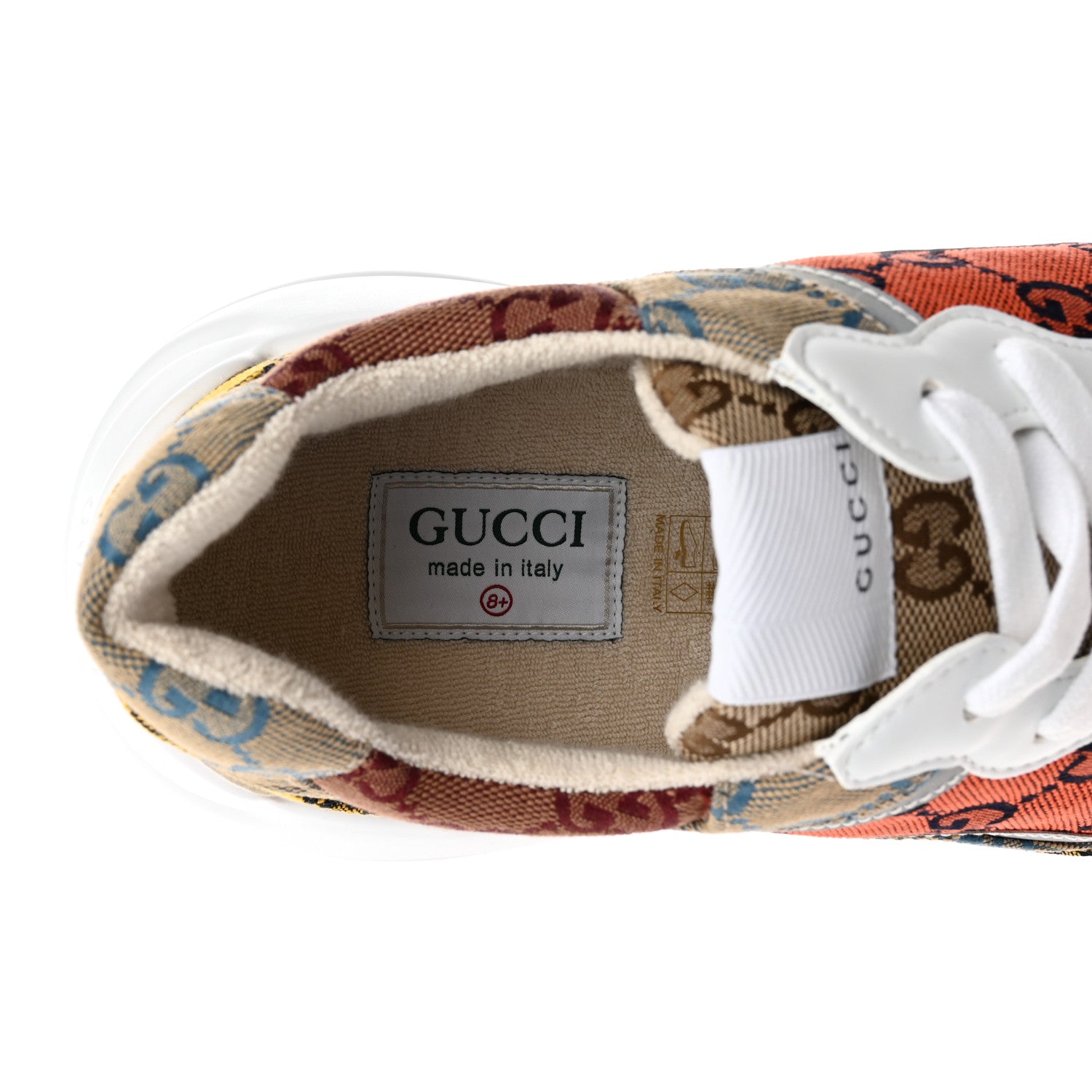 Gucci Monogram Multicolor Demetra Mens Rhyton Sneakers 8.5 Yellow Blue Great White Tabasco 7 of 9