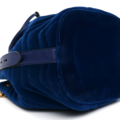Gucci Velvet Matelasse GG Marmont Bucket Bag Cobalt Blue 9 of 10
