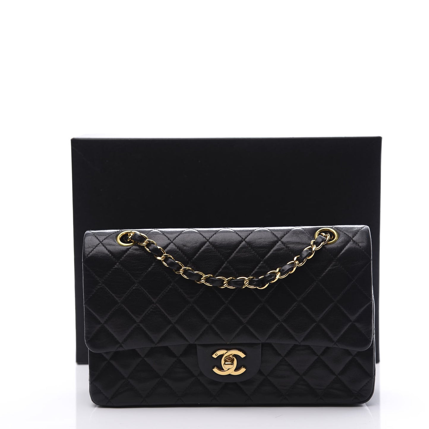 Lambskin Quilted Medium Double Flap Black