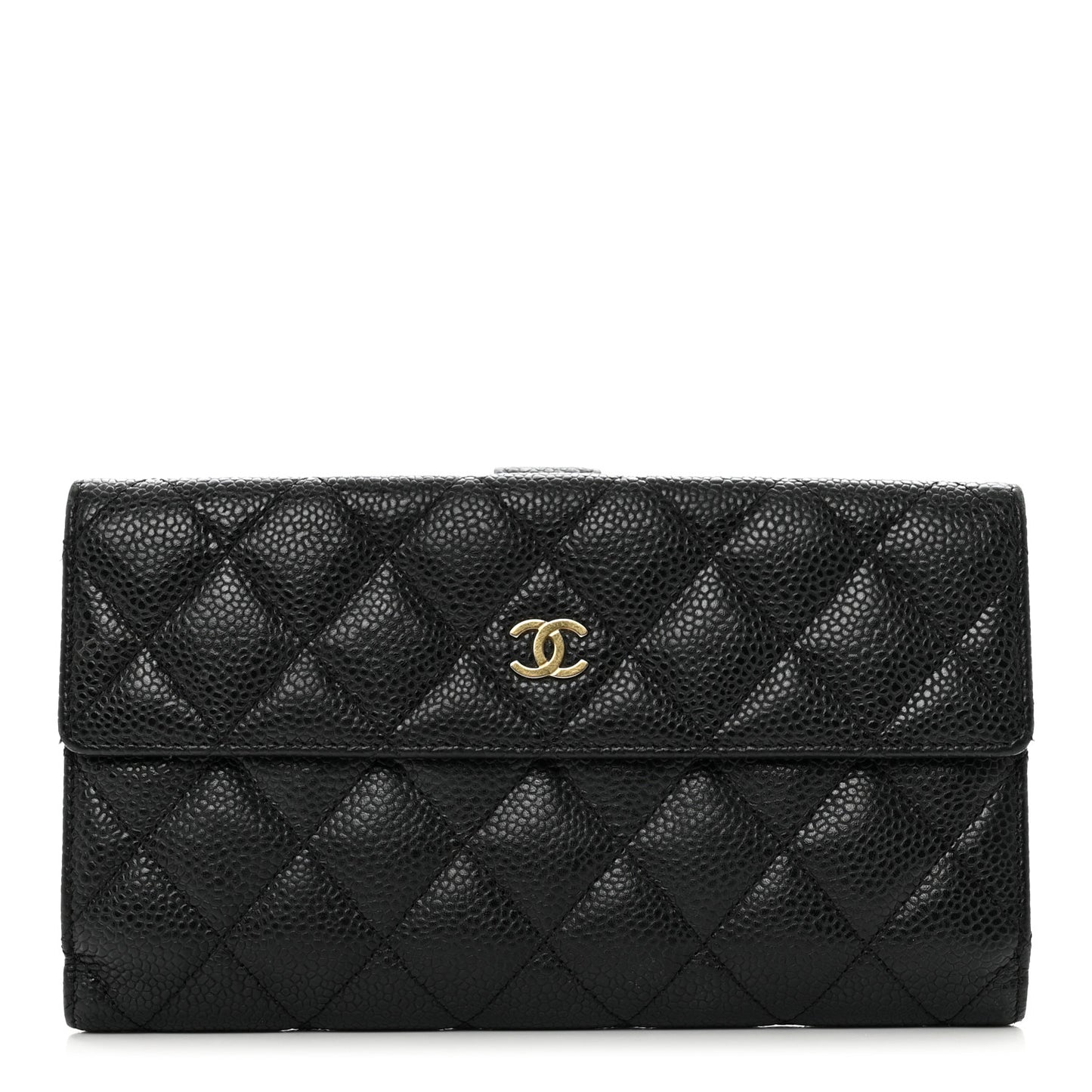 Caviar Quilted Long Flap Wallet Black