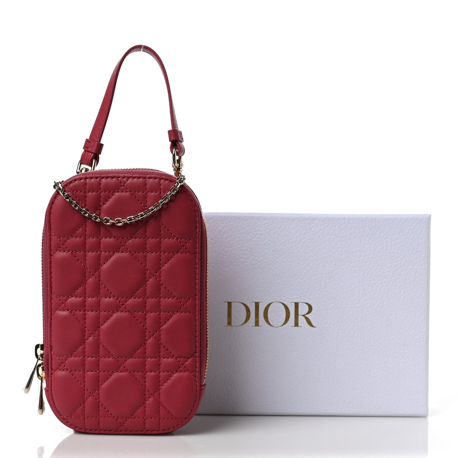 Christian Dior Lambskin Cannage Lady Dior Phone Holder Red 8 of 8