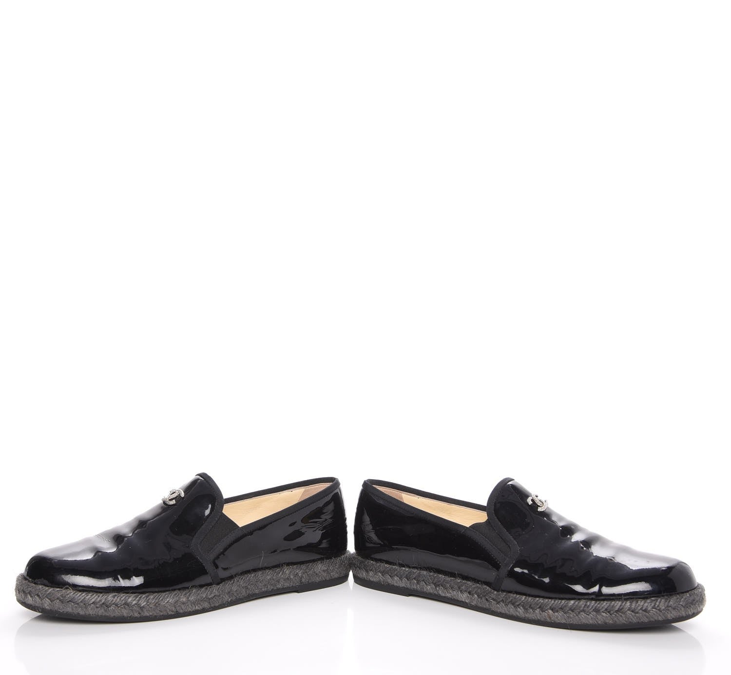 Chanel Patent Calfskin CC Mocassin Loafer Espadrilles 37 Black 6 of 16