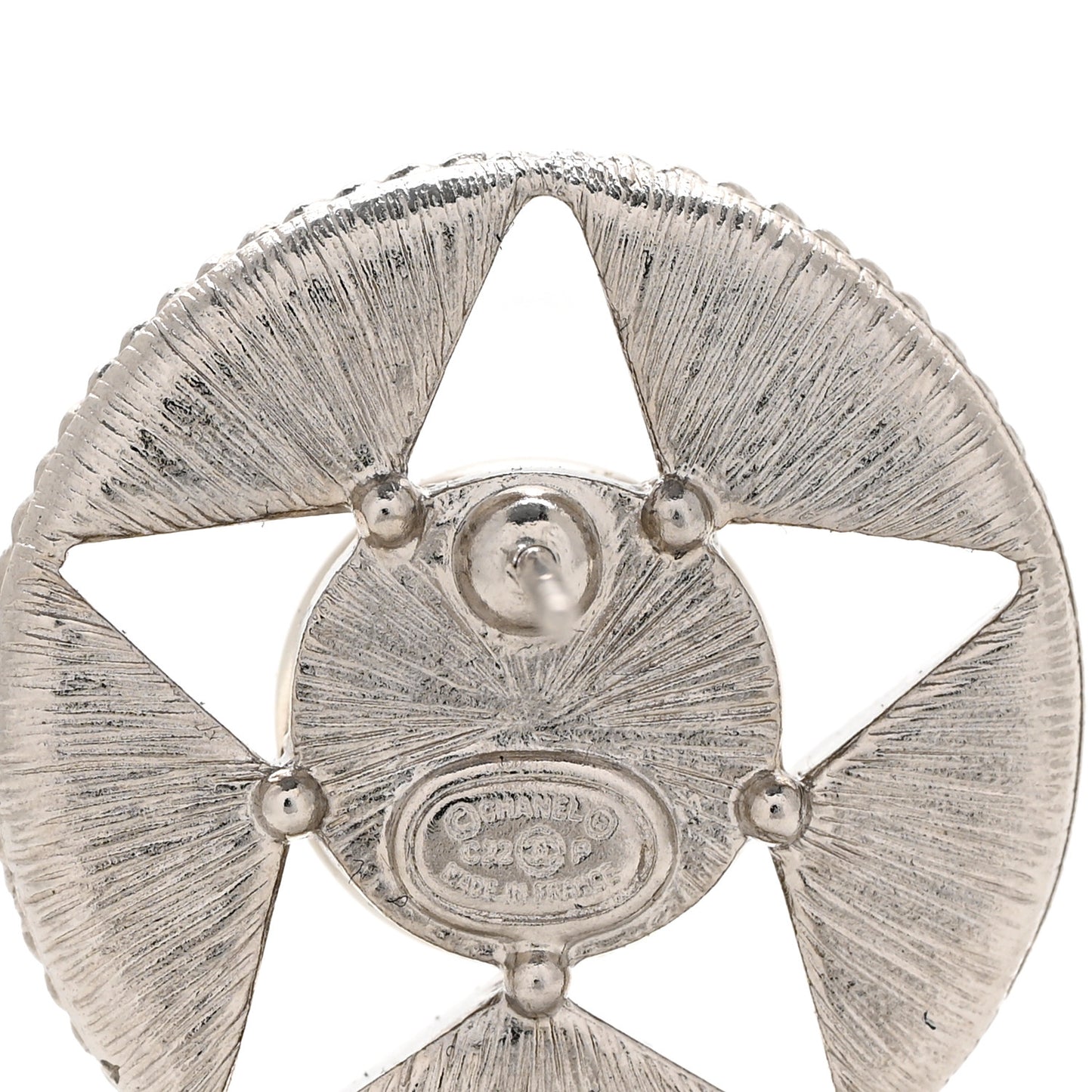 Pearl Crystal Star CC Round Earrings Silver Pearly White