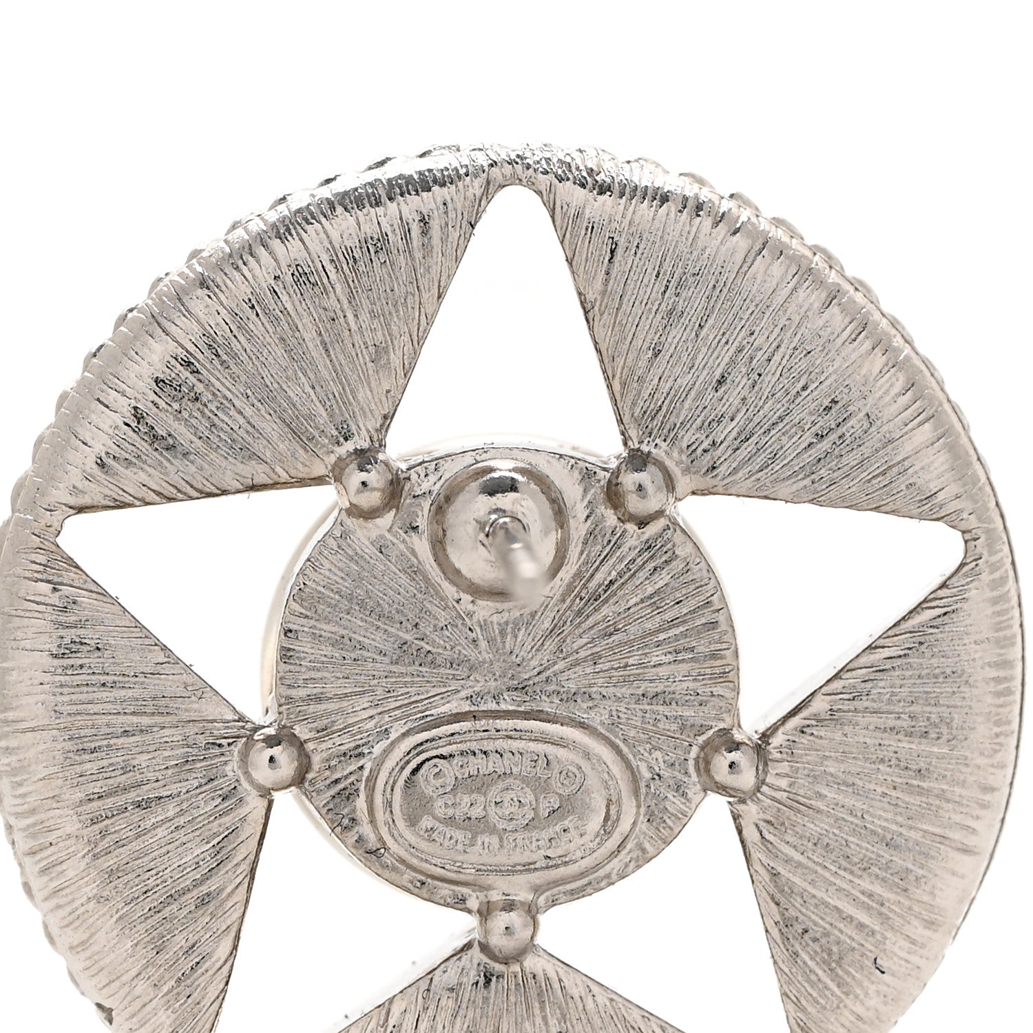 Chanel Pearl Crystal Star CC Round Earrings Silver Pearly White 4 of 4