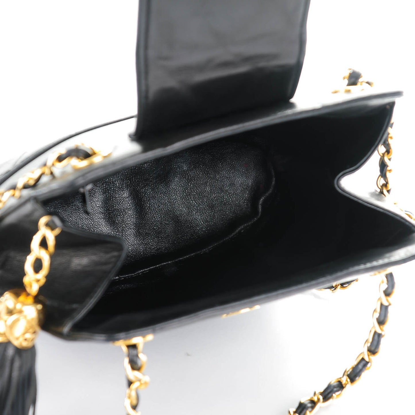 Lambskin Quilted Tassel Shoulder Bag Black