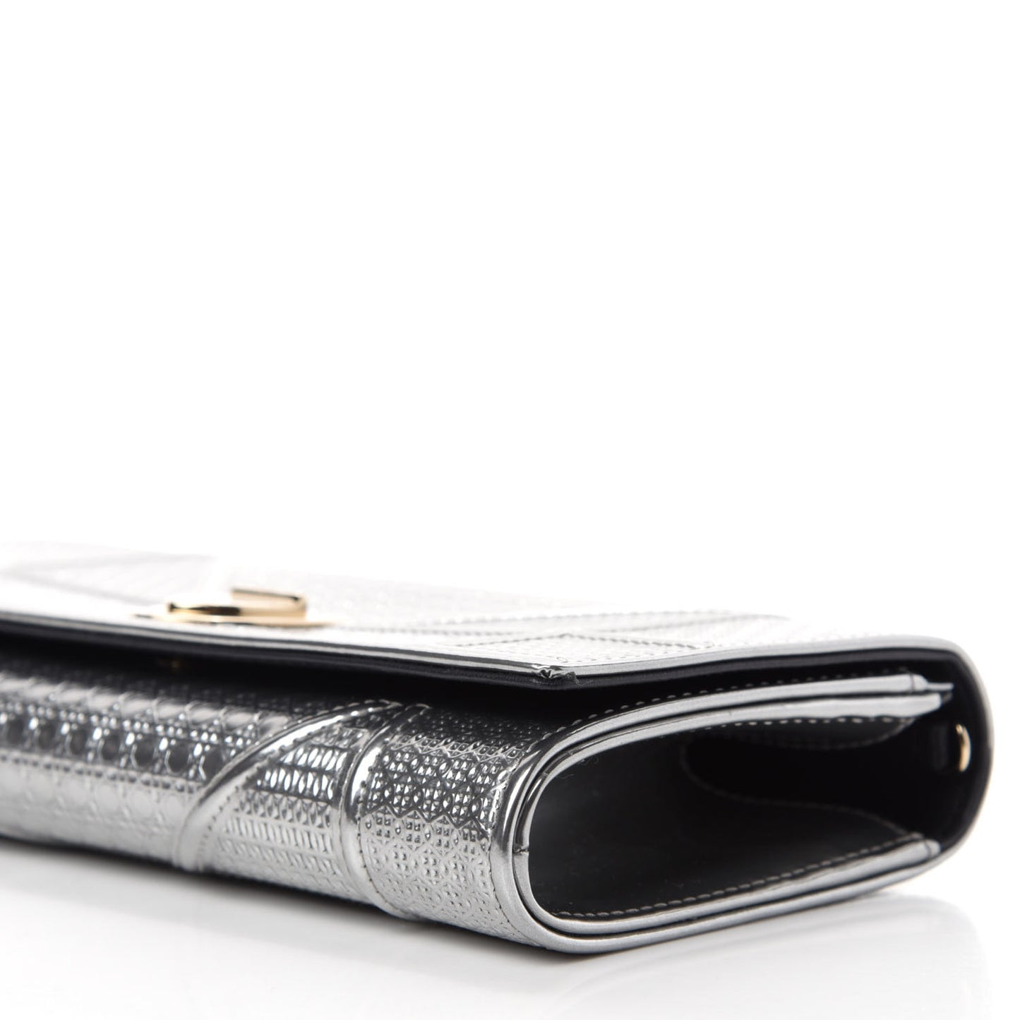 Metallic Patent Micro-Cannage Diorama Croisiere Chain Wallet Silver