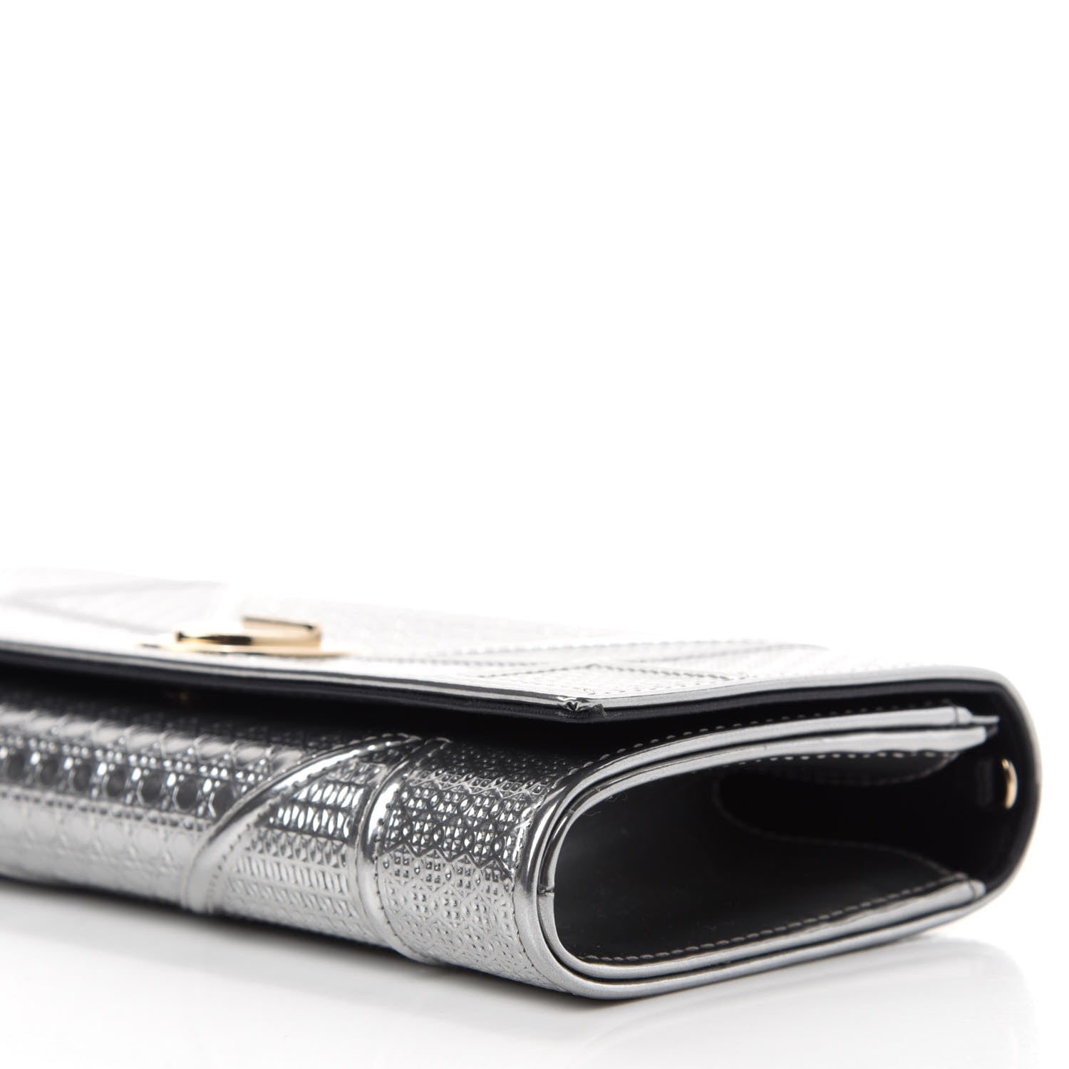 Christian Dior Metallic Patent Micro-Cannage Diorama Croisiere Chain Wallet Silver 7 of 11