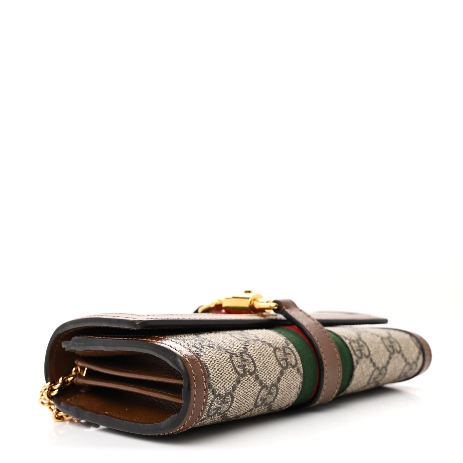 Gucci GG Supreme Monogram Azalea Calfskin Web Jackie 1961 Chain Wallet Beige Ebony Brown Sugar 4 of 12