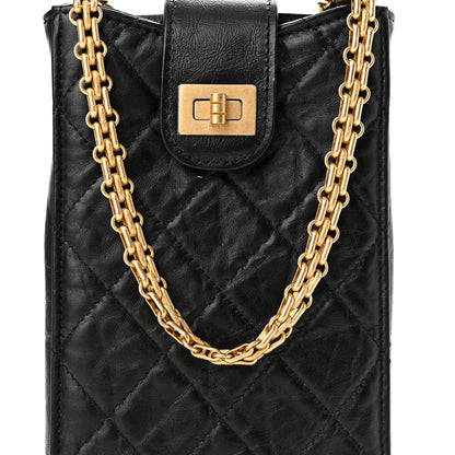 Chanel Aged Calfskin Quilted 2.55 Reissue Phone Holder With Chain Black 9 of 12