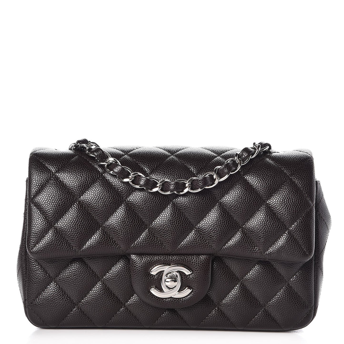 Caviar Quilted Mini Rectangular Flap Dark Brown
