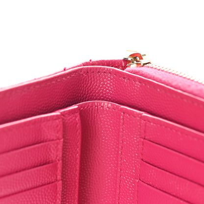 Saint Laurent Grain De Poudre Matelasse Chevron Monogram Compact Zip Around Wallet Fuxia Couture 9 of 10