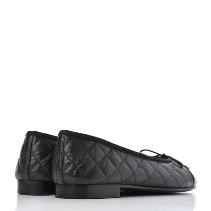 Chanel Aged Calfskin Quilted CC Cap Toe Ballerina Flats 39 Black 4 of 12