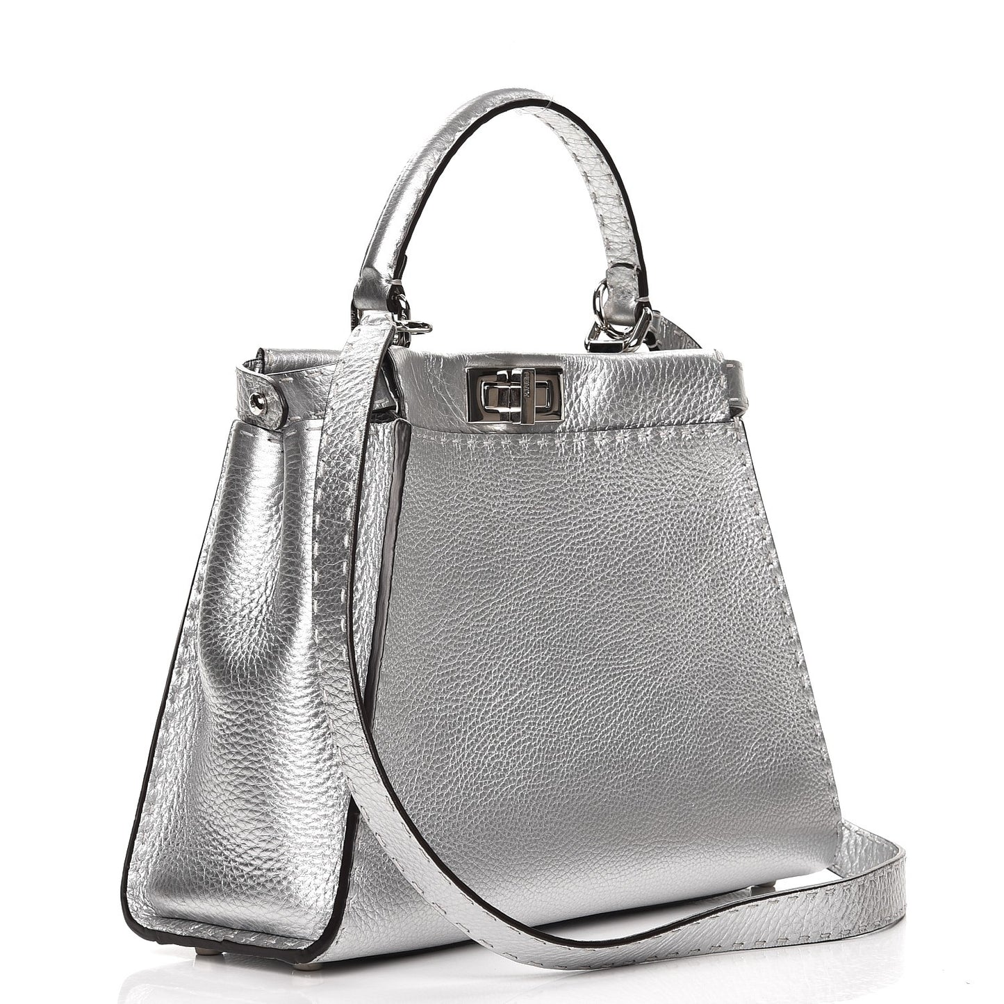 Cuoio Romano Lux Selleria Medium Peekaboo Iconic Satchel Argento