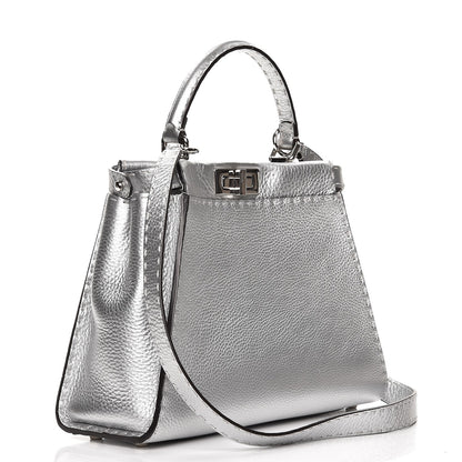 Fendi Cuoio Romano Lux Selleria Medium Peekaboo Iconic Satchel Argento 4 of 8