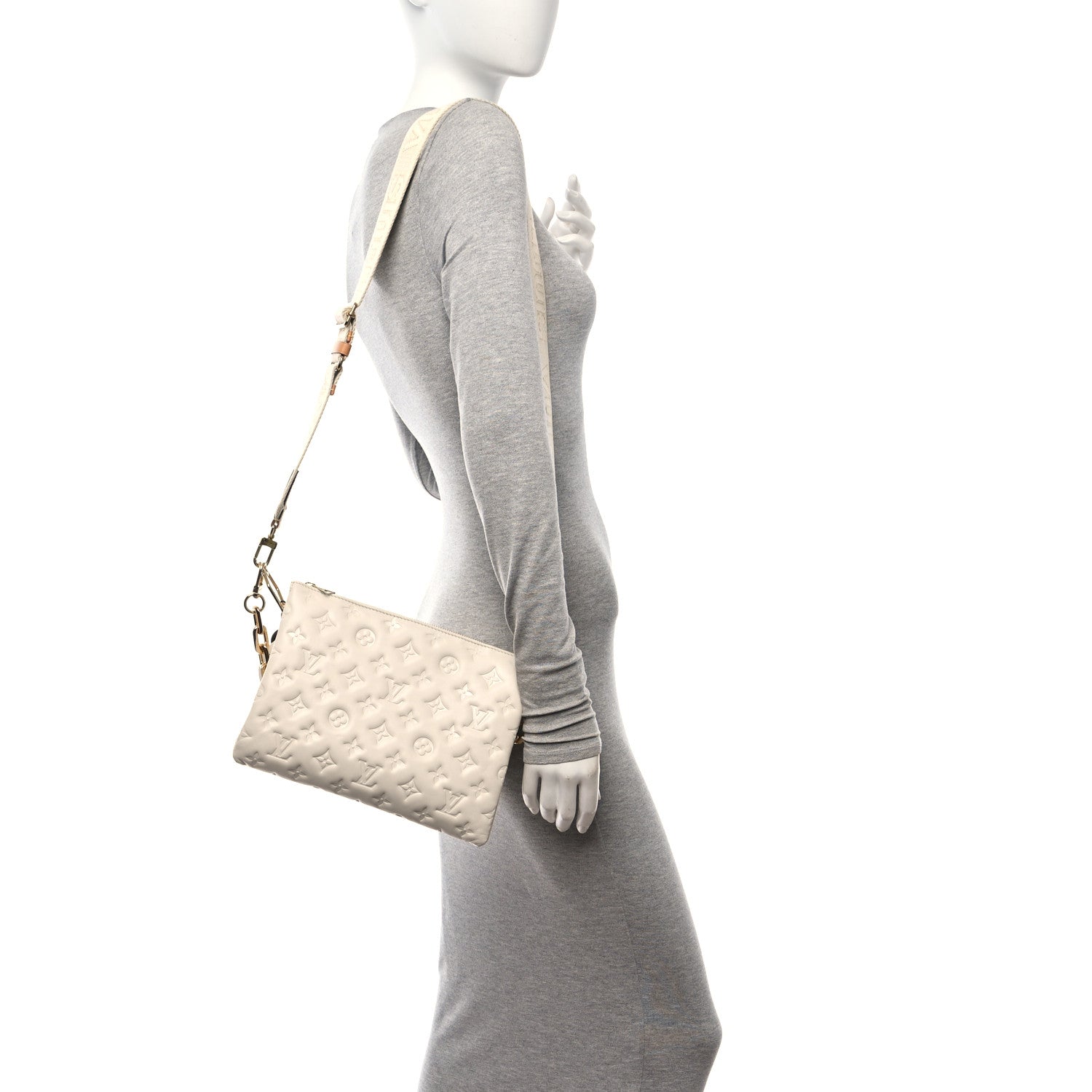 Louis Vuitton Lambskin Embossed Monogram Coussin PM Beige Cream 2 of 11