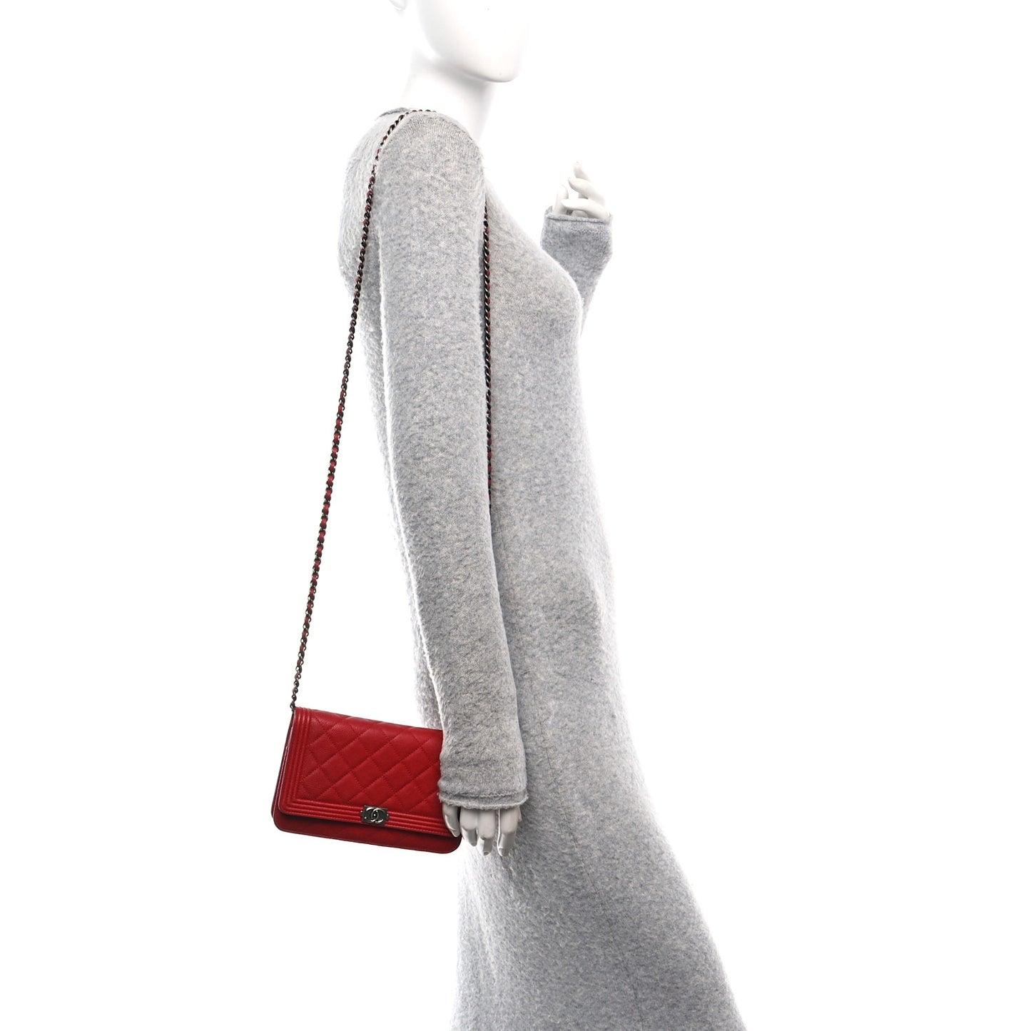 Caviar Quilted Boy Wallet On Chain WOC Red