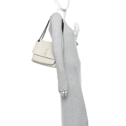 Saint Laurent Crinkled Calfskin Matelasse Monogram Medium Niki Chain Satchel Crema Soft 2 of 10