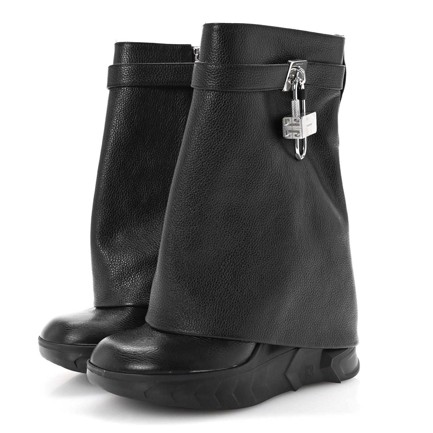 Givenchy Grained Calfskin Shark Lock Biker Ankle Boots 38 Black 4 of 9