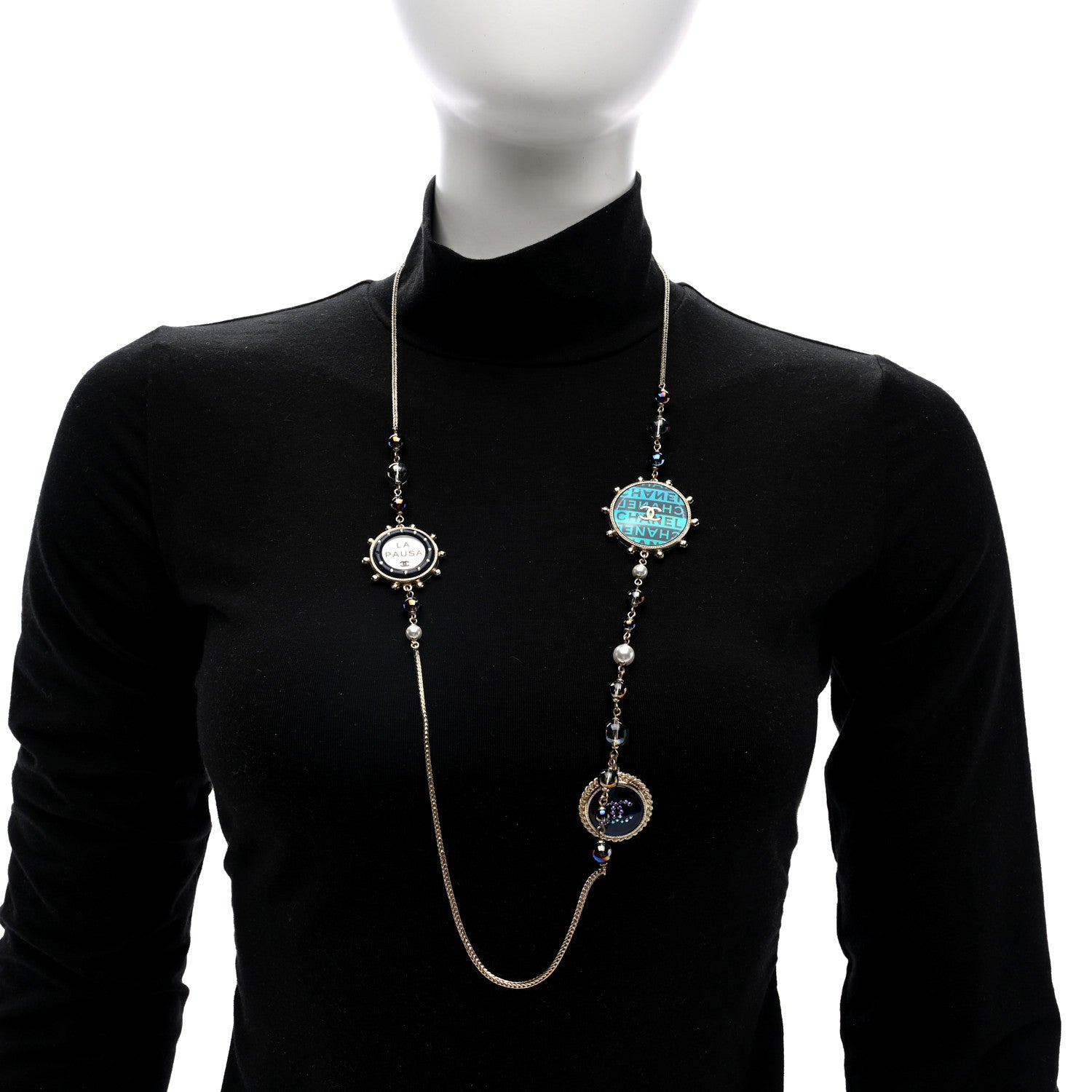 Chanel Resin Crystal Pearl CC La Pausa Long Necklace Multi 2 of 4