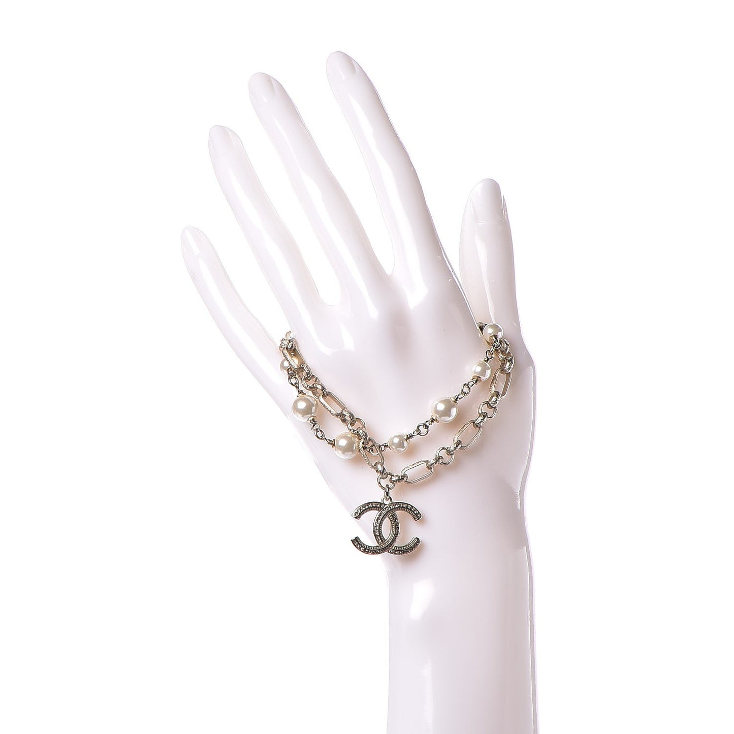 Pearl Crystal CC Bracelet Light Gold