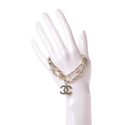 Chanel Pearl Crystal CC Bracelet Light Gold 2 of 3