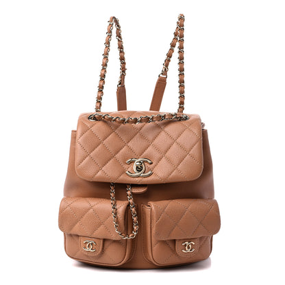 Chanel Shiny Caviar Quilted Medium Duma Pockets Drawstring Backpack Dark Beige 1 of 9