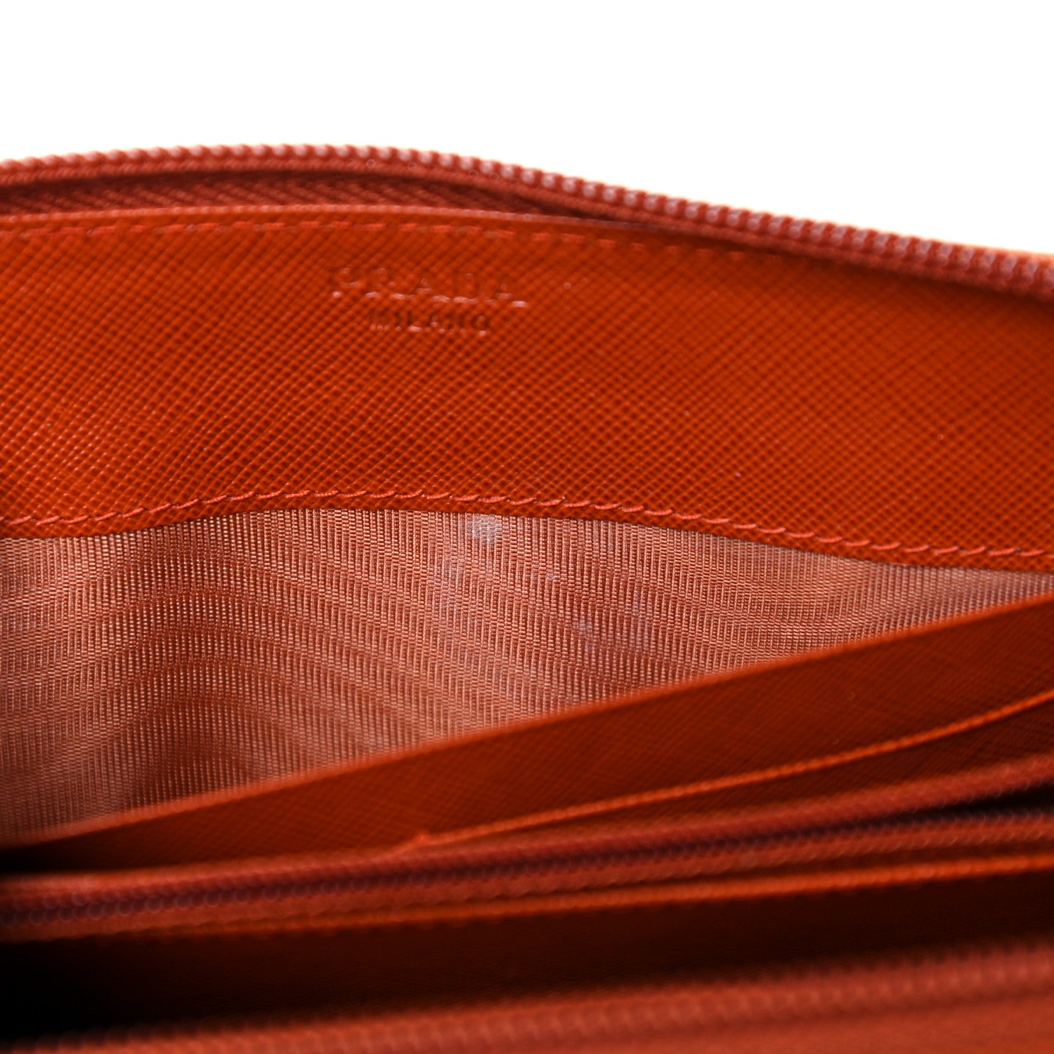 Prada Saffiano Metal Zip Around Wallet Rame 12 of 18
