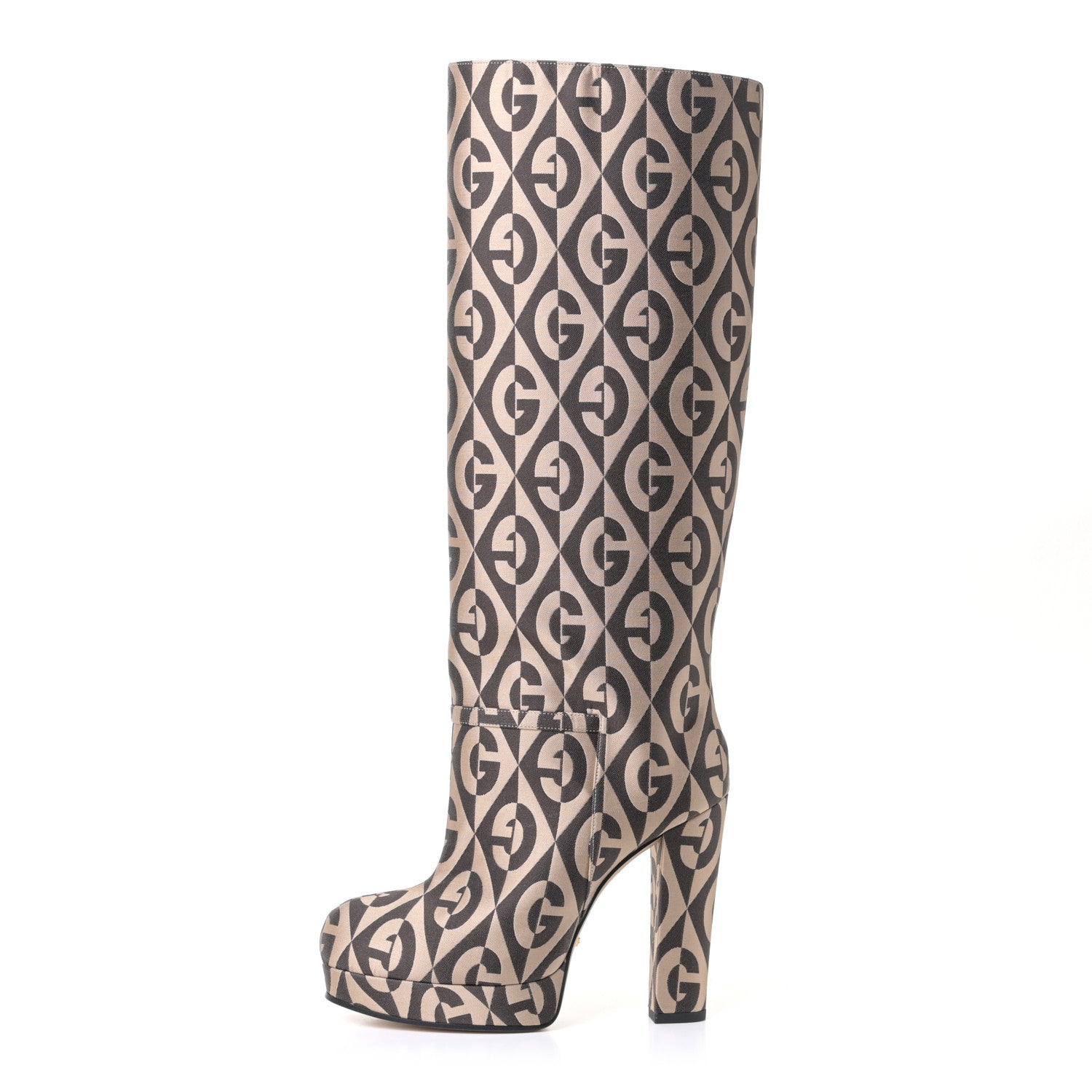 Gucci Fabric G Rhombus Print Platform Boots 36 Beige Cocoa 1 of 6