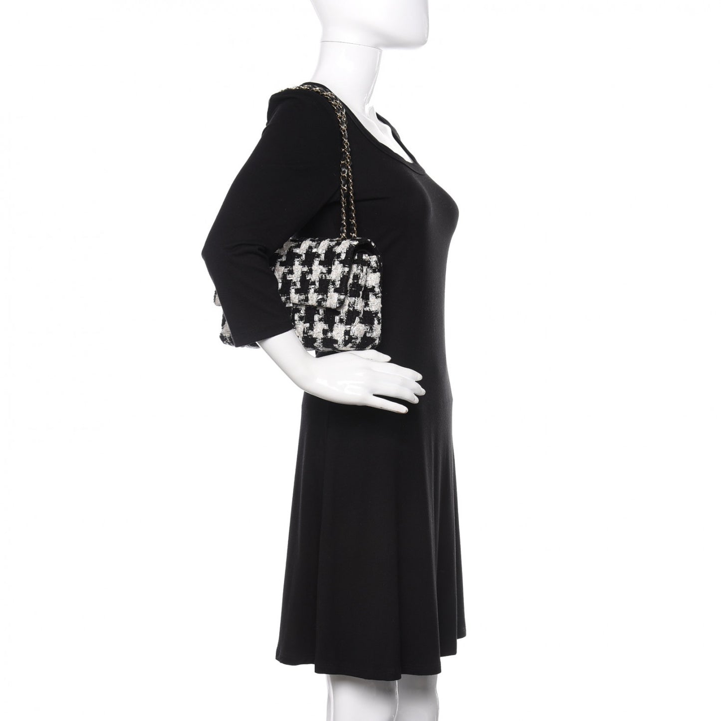 Tweed Quilted Medium Double Flap Black Ecru White