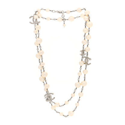 Chanel Crystal Pearl CC Long Necklace Silver 3 of 5
